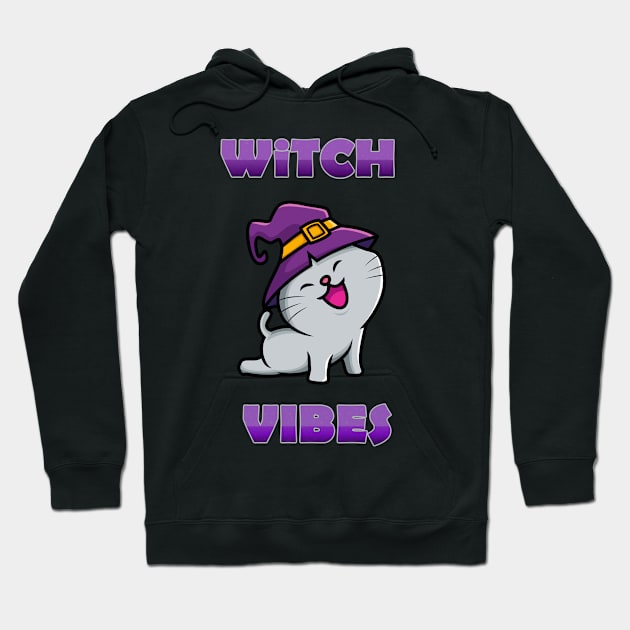 Cute Kawaii Witch Cat  Witch Vibes Wiccan Spiritual Hoodie by Gothic Rose Designs